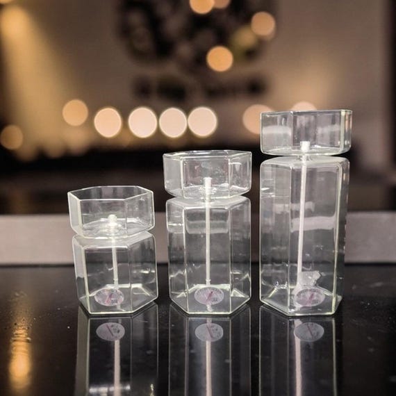 Firelight Glass Sechseckige Stumpenkerzen, Dekorative Öllampe, 3er-Set, Minimalistisches Wohndekor