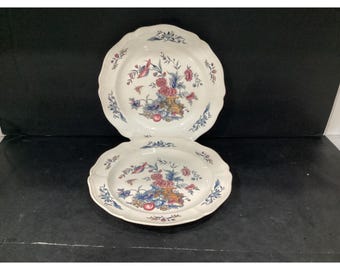 Wedgwood Williamsburg potpourri dinerborden #TKD510, set van 2, vintage bloemen Queen's Ware