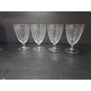 Arcadia Etched Floral Glass Goblets, Vintage Crystal Water Glasses, Iced Tea Goblet Set, Set of 4, Czech