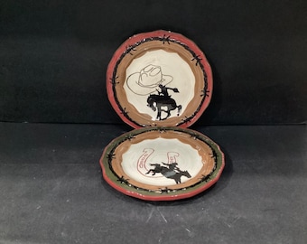 Sonoma Happy Trails Western Cowboy Hat Salad Plates Set of 2