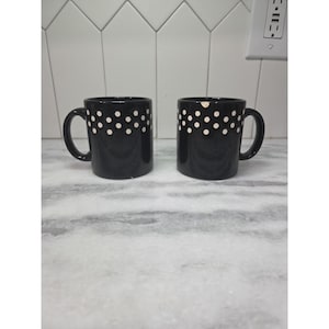 Tazas de café Waechtersback con lunares blancos y negros, juego de 2, cerámica vintage de Alemania Occidental.