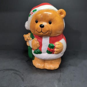 Vintage Christmas Santa Teddy Bear Cookie Jar, Japan Cookie Jar, Mervyns Collectible, Holiday Kitchen Decor