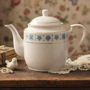 Mid-Century Blue Floral Teapot, Vintage Single Serve Fine Bone China, Replacement Serveware, China