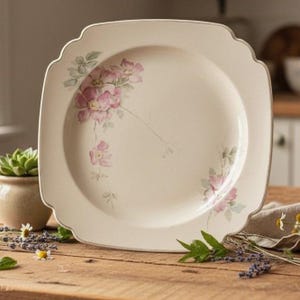 Platos de ensalada cuadrados Homer Laughlin B48N8 de 8 pulgadas con diseño de rosas *