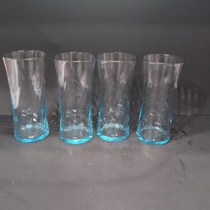Wheaton Highball Glasses, Ribbed Optic Swirl, Sea Blue Set of 4, Vintage Drinkware, Classic Barware, Cocktail Glasses