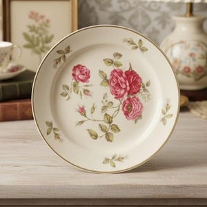 Homer Laughlin Eggshell Nautilus Pink Rose Dinner Plate, Mid-Century American China, Replacement Dinnerware