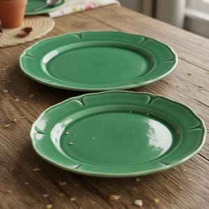 Mt Clemens Pottery Green Petalware Bread Plates, Set of 2, Vintage American Dinnerware, Replacements