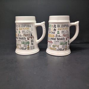 Cheers Around The World Stein Set, Vintage Beer Mugs, 5.5&quot; Ceramic Steins, Barware Gift