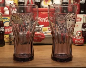 Verres à Coca Cola améthyste violets, lot de 2, gobelets à coke avec logo en relief, verres de rechange