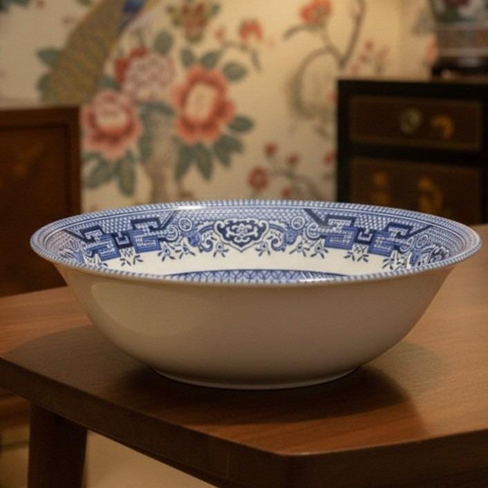 Churchill England Blue Willow Salad Bowl, Vintage Blue & White