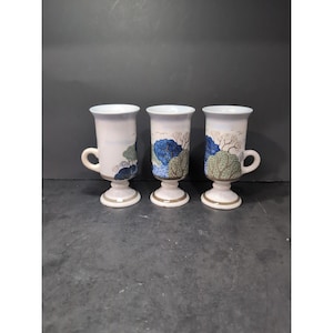 Otagiri Irish Mugs, Vintage Japan Pedestal Cups, Birds and Trees Set, Collectible Drinkware, Set of 3