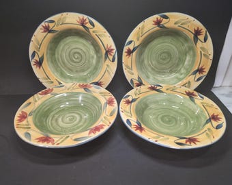 Pier 1 Imports Elizabeth Soup Bowls, Hand Painted Pasta Bowls, Set Of 4, Salad Bowls, 9.75&quot; Bowls, Tableware