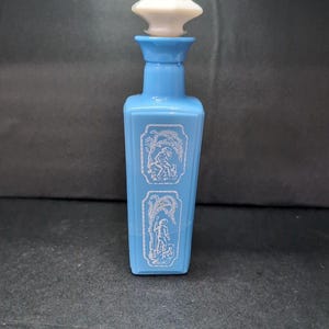Jim Beam Decanter Blue & White Milk Glass, Vintage Whiskey Bottle 1965, Collectible Barware, Empty Bottle, Gift for Him