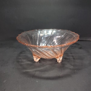 Jeannette Pink Depression Glass Pedestal Bowl, Petal Swirl Candy Dish, Vintage Bowl, Centerpiece