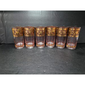 Cera Golden Grapes & Cranberry High Ball Glasses Set, Set Of 6, 5.5&quot; Tall, Barware, Vintage Glassware, Collectible Glasses