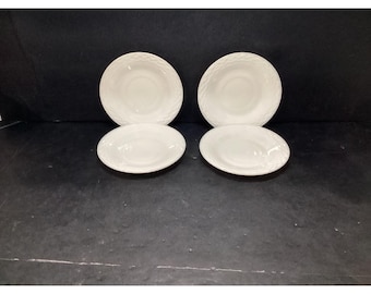 Anchor Hocking Fischschuppen-Ivory White Korbgeflecht-Untertassen-Set 4 Uran VTG