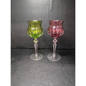 Nachtmann Roemer Crystal Marilyn Goblets, Cranberry & Emerald, 8.5&quot;, Cut To Clear Glassware, Elegant Dining, Collectible