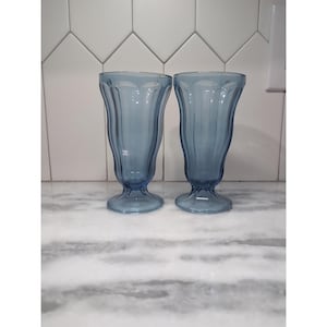 Anchor Hocking Blue Soda Fountain Glasses, Milkshake Glasses Set, Ice Cream Float Glasses, Set of 2, Vintage Style