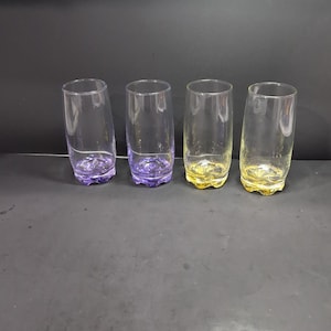 Vibrant Splash Highball Glasses, Water Glass Set Of 4, 5.5&quot; Drinkware, Yellow and Purple Glassware Gift