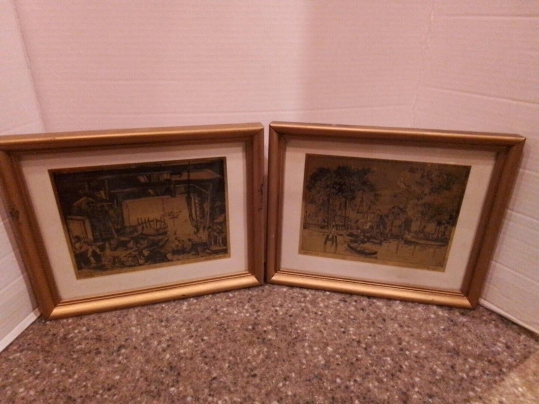 Lionel Barrymore Gold Foil Etchings Art Old Red Ranch & Old Boat Works Etsy