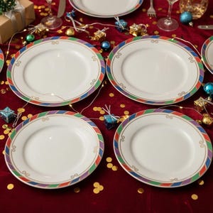Pier 1 Imports Celebration Salad Plates, Set of 4, Vintage Gold Trim Porcelain, Replacement Dinnerware