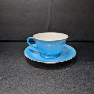 Noritake Gold Rim Blue Teacup & Saucer Set, Art Deco Hand Painted, Vintage Tea Cup, Tea Party Gift