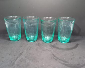 Noritake Sweet Swirl Aqua Highball Tumblers, Set Of 4, Vintage Glassware, Collectible Glasses, Retro Drinkware