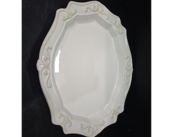 Bandeja ovalada Princess House Pavilion color marfil n.° 1216, color blanco roto, 48 cm, vajilla elegante