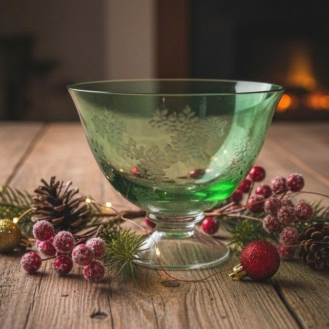 Vintage Green Crystal Bowl - Etsy