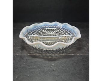 Plato dividido Anchor Hocking Moonstone, cuenco vintage transparente a blanco con relieve, decoración opalescente de repuesto
