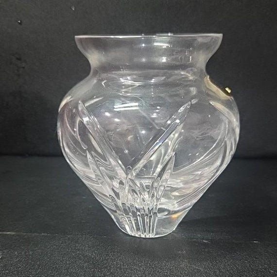 Atlantis Full Lead Crystal Vase, Vintage Handblown Clear Glass