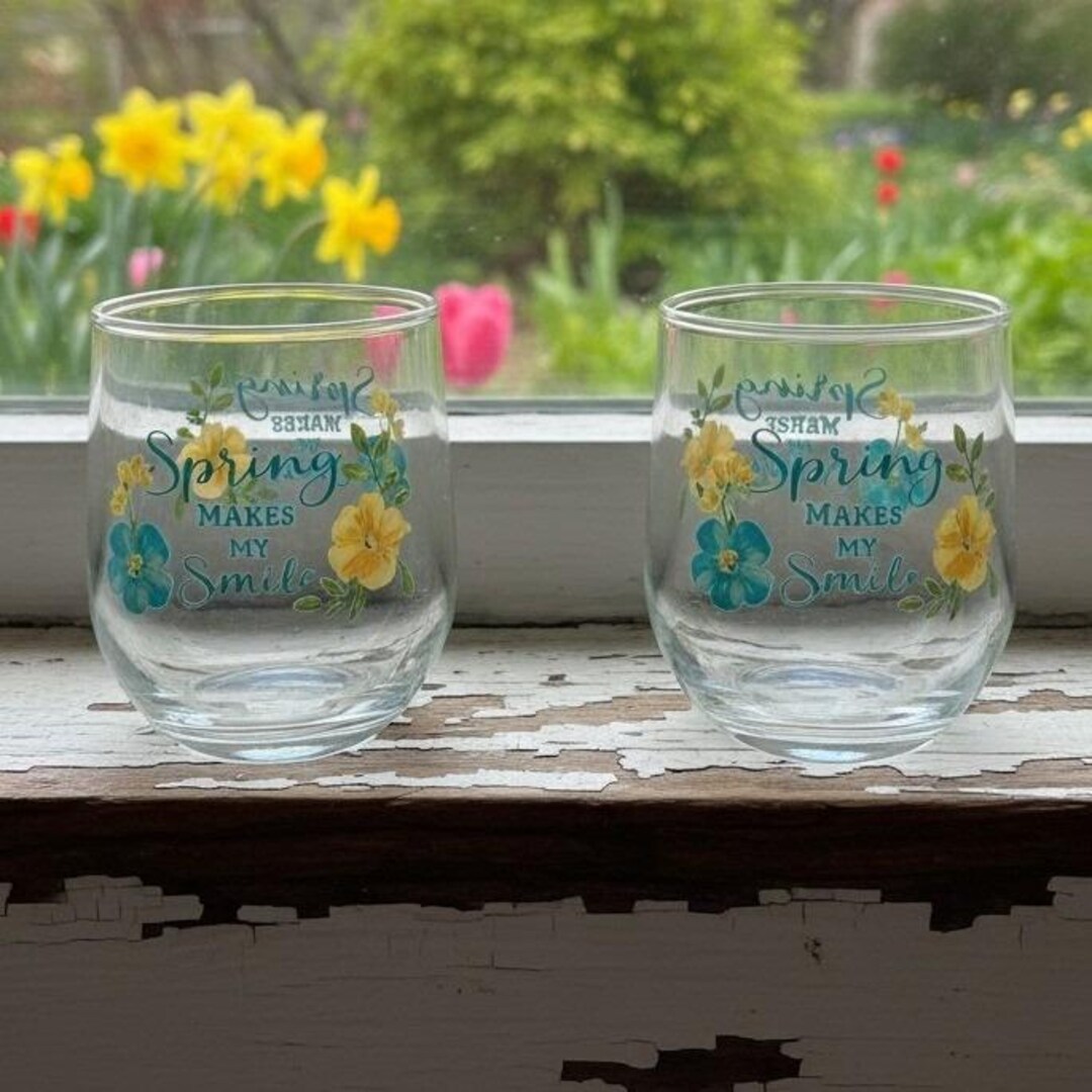Spring Home Barware Spring Makes Me Smile Lowball Tumblers, Set of 2, Inspirational Rocks ...