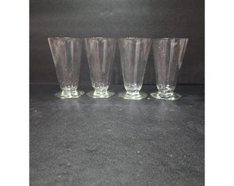 Handmade Optic Ribbed Sundae Glasses, Set of 4, Vintage Dessert Bowls, Art Deco Inspired