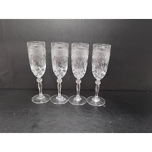 Cristal D'Arques Durand Flutes Set, Clear Cut Glass, Champagne Glasses, Antique Wine Glass Collection