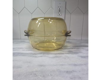 Pyrex Amber Casserole Dishes, Set of 2, Vintage Gold Glass #10, Mexico , No Lids