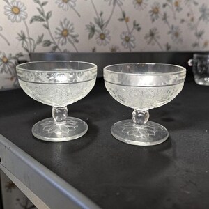 Indiana Glass Sandwich Champagne Coupes, Set of 2, Vintage Knob Stem Bowls, Replacement Stemware