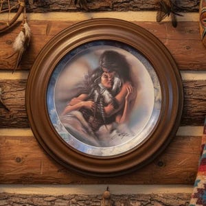 Bradford Exchange "The Lovers" Collectible Plate, Native American Soul Mates Collection, Smythe Wooden Frame