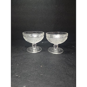 Indiana Glass Sandwich Clear Champagne Glasses, Set of 2, Tall Sherbet Bowls, Knob Stem, Collectible Glassware