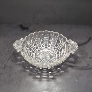 Anchor Hocking Clear Bubble Glass Dish, Tab Handle Bowl, Vintage Glass Serving Bowl, Collectible Glassware