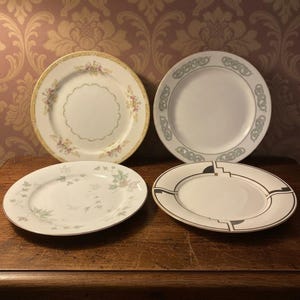 Noritake Assorted Dinner Plates, Set of 4, Vintage Porcelain Dinnerware, Wall Accents, Japan