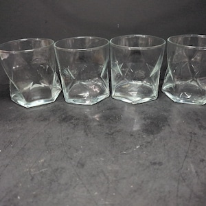 Cera Glassware Geometric Double Old Fashioned Glasses, Set Of 4, Vintage Barware, Mid Century Tumblers, Whiskey Glass Set