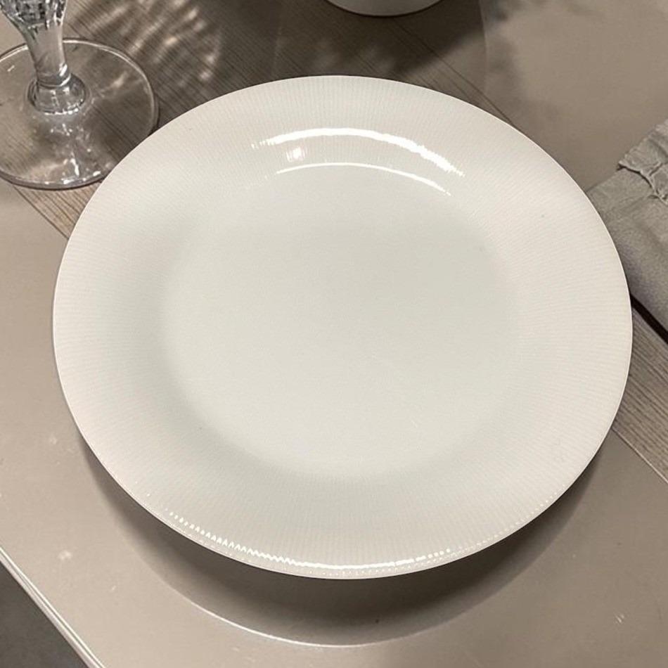 Ascot Japan White Porcelain Dinner Plate, Vintage Ribbed Design