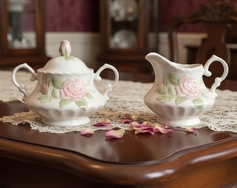 Metlox Vernon Rose Pink Sugar and Creamer