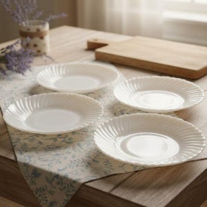 Termocrisa Milk Glass Bread Plates, Set of 4, Vintage Translucent Swirl, Replacement Mid-Century Dinnerware