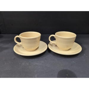 Fiesta Yellow Tea Cups & Saucers Set, Set Of 2, 4 Piece Tea Set, Light Pale Yellow Cups, Retro Kitchenware