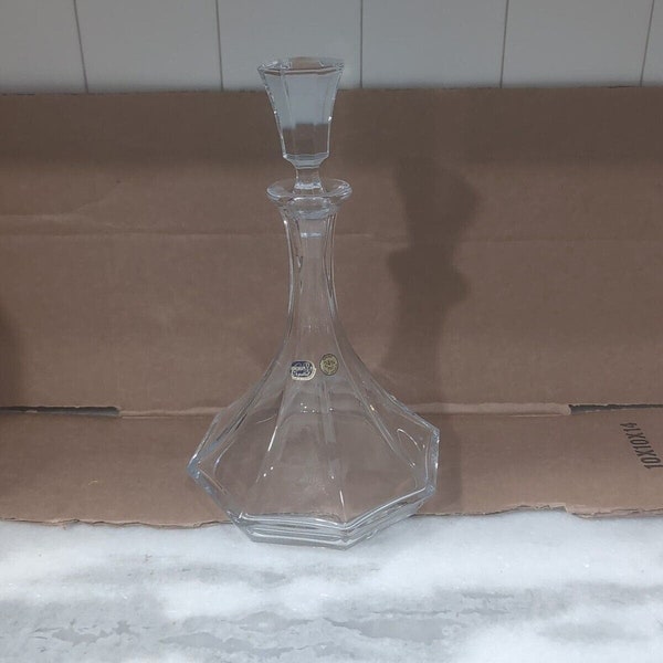 Bohemian Crystal Decanter with Stopper, Vintage Barware, Liquor Bottle, Glass Wine Decanter, Home Bar Gift