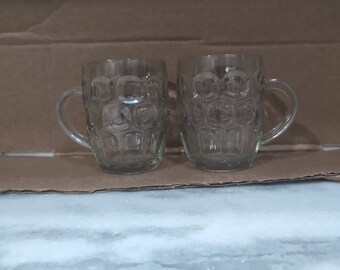 Set of Two (2) Vintage Ravenhead Dimple Thumbprint Clear Glass Pint Mug