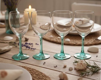 Luminarc Aqua Stem Glass Goblets, Set of 4, Vintage French Crystal Wine Glasses, Replacements