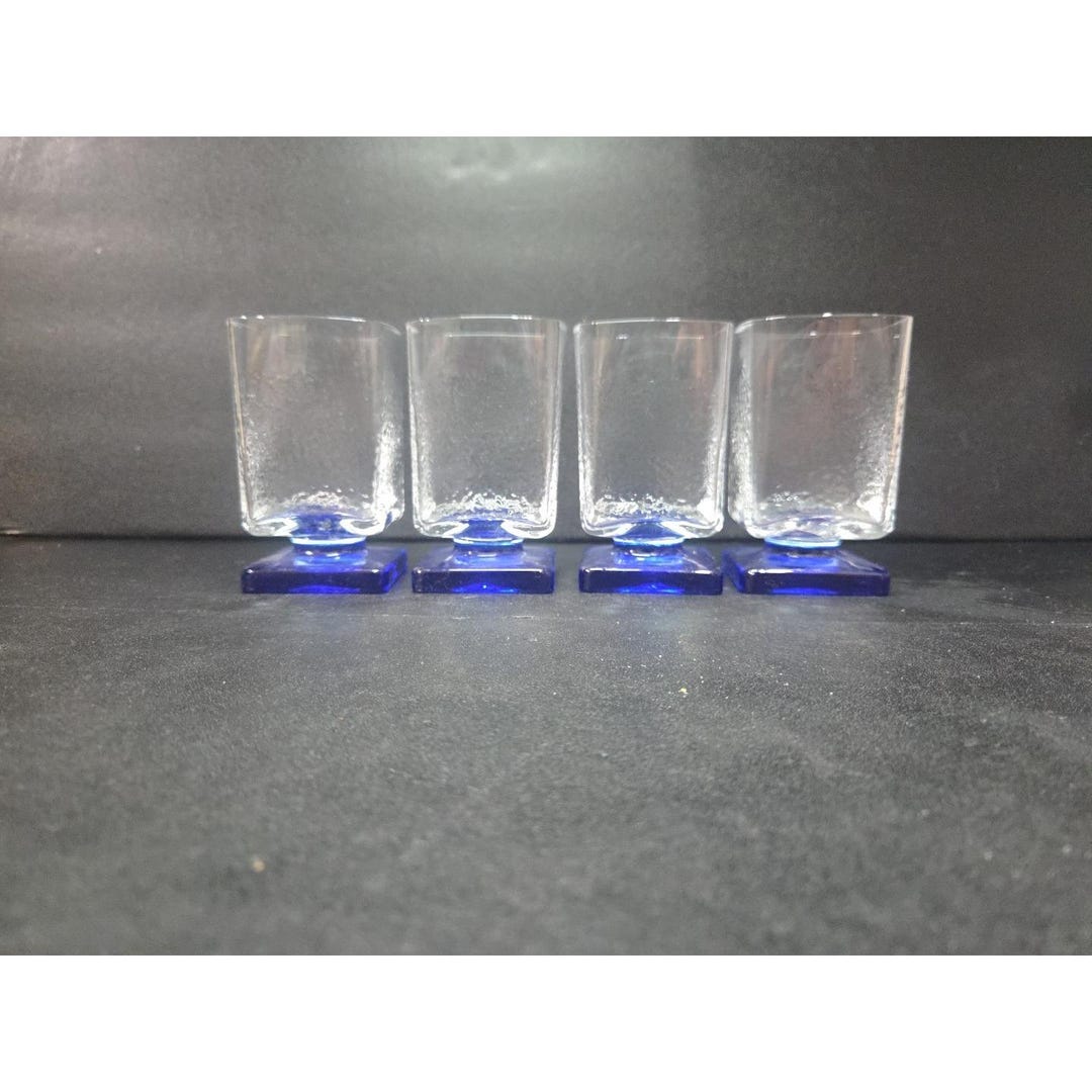 Bormioli Rocco Cobalt Blue Liqueur Glasses, Set of 4, Square