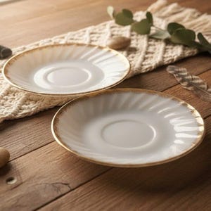 Anchor Hocking Golden Shell Saucers, Set of 2, Vintage Swirl Lustre Plates, Replacement Dinnerware